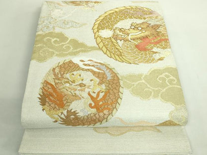 平和屋着物●極上 綴れ 太鼓柄袋帯 雲龍 金銀糸 反端付き 逸品 DZAB2064kh6