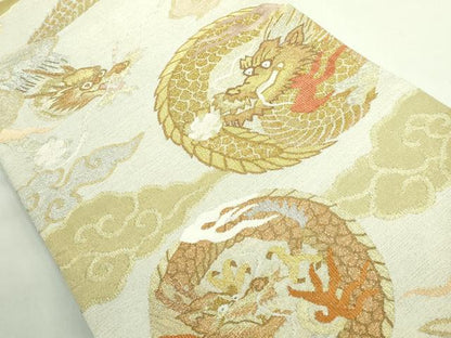 平和屋着物●極上 綴れ 太鼓柄袋帯 雲龍 金銀糸 反端付き 逸品 DZAB2064kh6