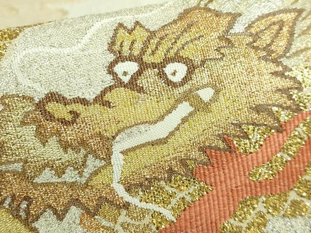 平和屋着物●極上 綴れ 太鼓柄袋帯 雲龍 金銀糸 反端付き 逸品 DZAB2064kh6