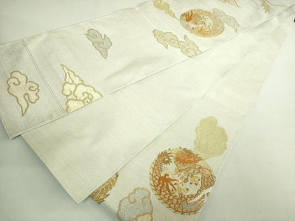 平和屋着物●極上 綴れ 太鼓柄袋帯 雲龍 金銀糸 反端付き 逸品 DZAB2064kh6