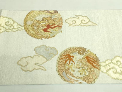 平和屋着物●極上 綴れ 太鼓柄袋帯 雲龍 金銀糸 反端付き 逸品 DZAB2064kh6