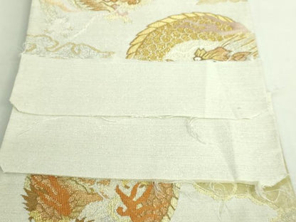 平和屋着物●極上 綴れ 太鼓柄袋帯 雲龍 金銀糸 反端付き 逸品 DZAB2064kh6