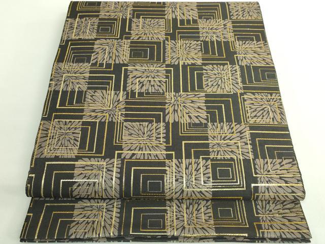 平和屋本店●極上　本場筑前博多織　大倉織物　誠之輔　両面　全通柄袋帯　市松菊線文　葡萄蔦の葉　金糸　証紙付き　逸品　DZAB2069kh6 平和屋本店○極上 本場筑前博多織 大倉織物 誠之輔 両面 全通柄