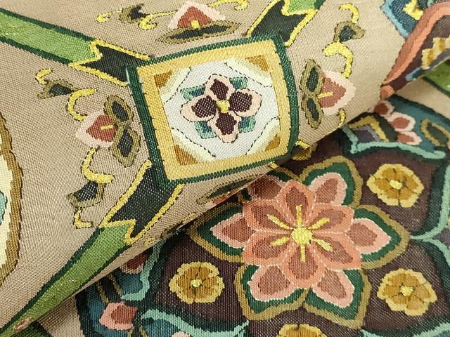平和屋本店●最高級　明綴れ　全通柄袋帯　格天井花文　金糸　逸品　DZAB2073kh6