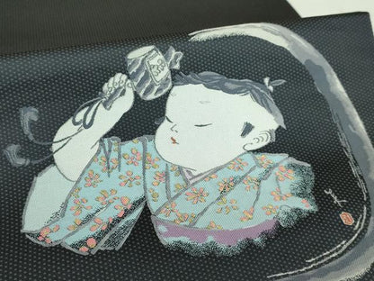 平和屋着物●極上　加賀友禅の巨匠　初代　由水十久　両面　太鼓柄袋帯　大黒　金糸　逸品　DZAB2079kh6