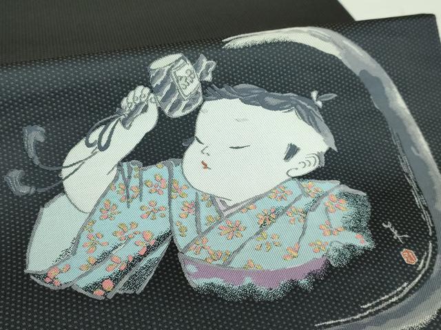平和屋着物●極上　加賀友禅の巨匠　初代　由水十久　両面　太鼓柄袋帯　大黒　金糸　逸品　DZAB2079kh6
