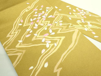 平和屋着物●極上　九寸名古屋帯　駒刺繍　舞桜　芥子色地　金彩　鬼しぼ縮緬　ゑり善扱い　逸品　DZAB2089kh6