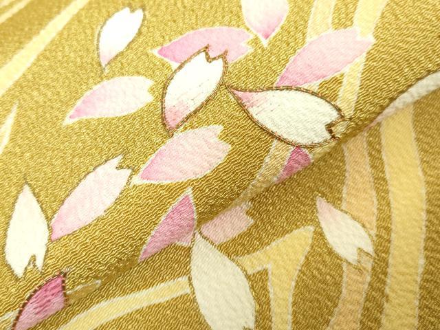 平和屋着物●極上　九寸名古屋帯　駒刺繍　舞桜　芥子色地　金彩　鬼しぼ縮緬　ゑり善扱い　逸品　DZAB2089kh6