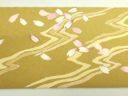平和屋着物●極上　九寸名古屋帯　駒刺繍　舞桜　芥子色地　金彩　鬼しぼ縮緬　ゑり善扱い　逸品　DZAB2089kh6
