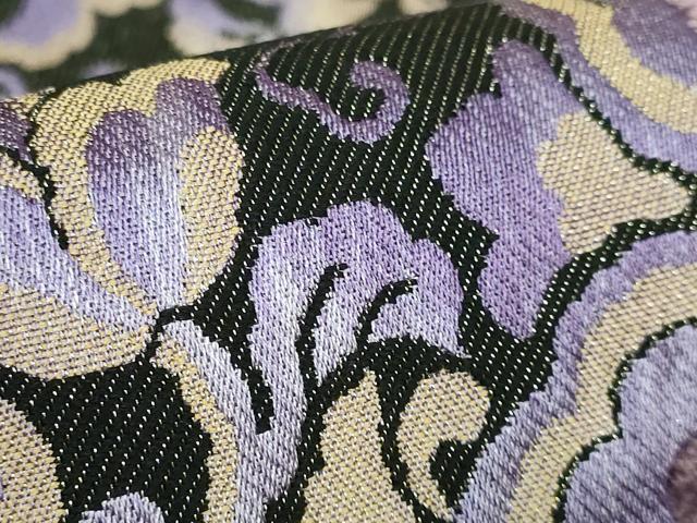 平和屋着物●極上 六通柄袋帯 貮重経織 葡萄唐草文 黒地 金糸 逸品 DZAB2095kh6