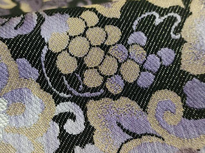 平和屋着物●極上 六通柄袋帯 貮重経織 葡萄唐草文 黒地 金糸 逸品 DZAB2095kh6