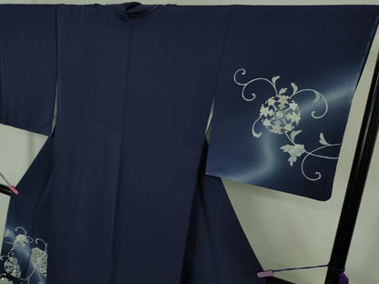 平和屋本店●極上　訪問着　佐賀錦　刺繍　花唐草文　紺青色地　暈し染め　銀糸　逸品　未使用　DZAB2103kh6