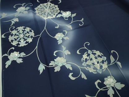 平和屋本店●極上　訪問着　佐賀錦　刺繍　花唐草文　紺青色地　暈し染め　銀糸　逸品　未使用　DZAB2103kh6