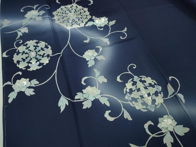 平和屋本店●極上　訪問着　佐賀錦　刺繍　花唐草文　紺青色地　暈し染め　銀糸　逸品　未使用　DZAB2103kh6