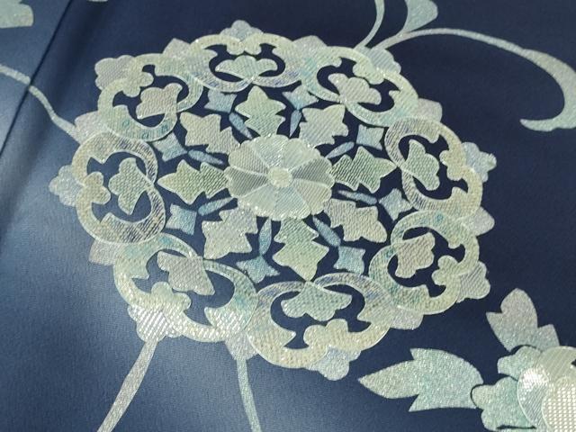 平和屋本店●極上　訪問着　佐賀錦　刺繍　花唐草文　紺青色地　暈し染め　銀糸　逸品　未使用　DZAB2103kh6