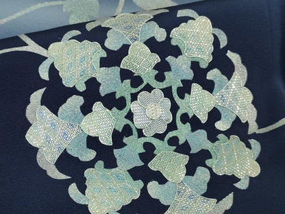 平和屋本店●極上　訪問着　佐賀錦　刺繍　花唐草文　紺青色地　暈し染め　銀糸　逸品　未使用　DZAB2103kh6
