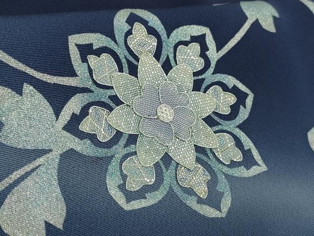 平和屋本店●極上　訪問着　佐賀錦　刺繍　花唐草文　紺青色地　暈し染め　銀糸　逸品　未使用　DZAB2103kh6