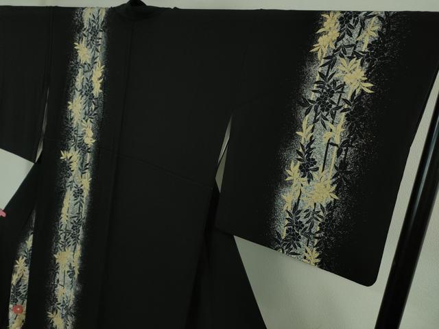 平和屋着物●極上　訪問着　刺繍　草花間道　たたき染め　黒地　金彩　逸品　DZAB2105kh6