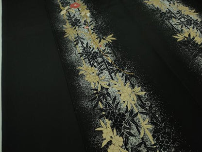 平和屋着物●極上　訪問着　刺繍　草花間道　たたき染め　黒地　金彩　逸品　DZAB2105kh6
