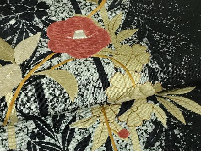 平和屋着物●極上　訪問着　刺繍　草花間道　たたき染め　黒地　金彩　逸品　DZAB2105kh6