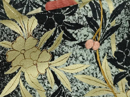 平和屋着物●極上　訪問着　刺繍　草花間道　たたき染め　黒地　金彩　逸品　DZAB2105kh6