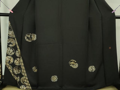 平和屋本店●極上　山口美術織物　皇室　伊勢神宮御用　西陣織　訪問着　錦繍　鶴　蓑亀　花丸文　黒地　金銀糸　逸品　DZAB2106kh6