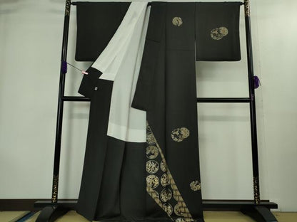 平和屋本店●極上　山口美術織物　皇室　伊勢神宮御用　西陣織　訪問着　錦繍　鶴　蓑亀　花丸文　黒地　金銀糸　逸品　DZAB2106kh6