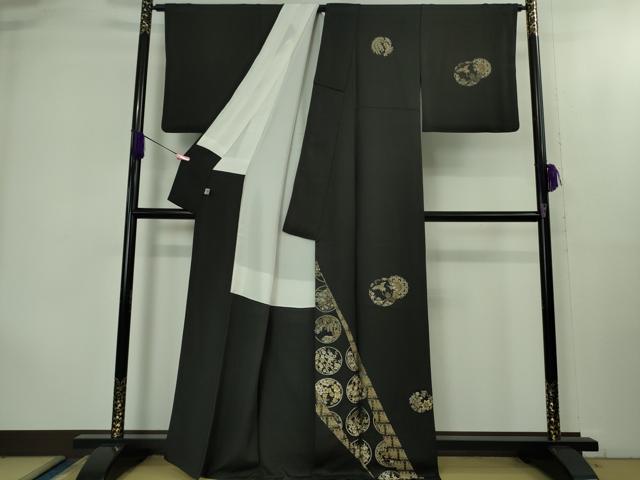 平和屋本店●極上　山口美術織物　皇室　伊勢神宮御用　西陣織　訪問着　錦繍　鶴　蓑亀　花丸文　黒地　金銀糸　逸品　DZAB2106kh6