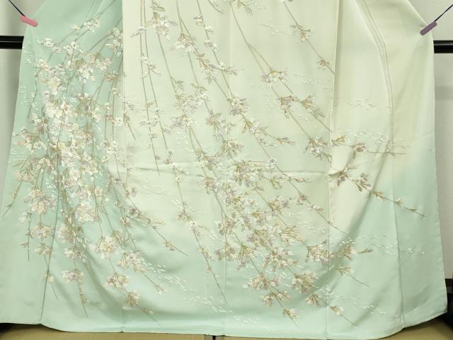 平和屋本店●極上　訪問着　総手刺繍　枝垂れ花　暈し染め　金糸　反端付き　逸品　未使用　DZAB2107kh6