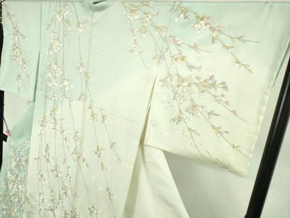 平和屋本店●極上　訪問着　総手刺繍　枝垂れ花　暈し染め　金糸　反端付き　逸品　未使用　DZAB2107kh6