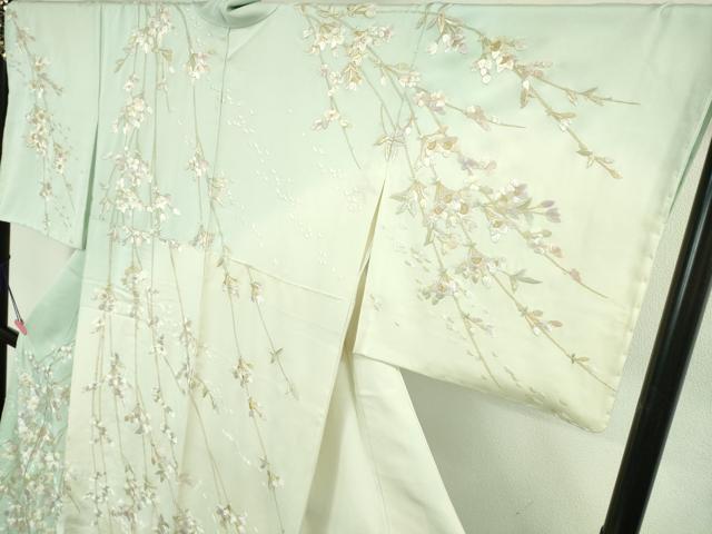 平和屋本店●極上　訪問着　総手刺繍　枝垂れ花　暈し染め　金糸　反端付き　逸品　未使用　DZAB2107kh6