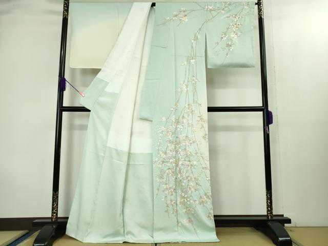 平和屋本店●極上　訪問着　総手刺繍　枝垂れ花　暈し染め　金糸　反端付き　逸品　未使用　DZAB2107kh6