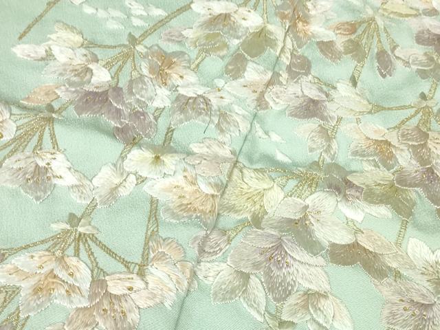 平和屋本店●極上　訪問着　総手刺繍　枝垂れ花　暈し染め　金糸　反端付き　逸品　未使用　DZAB2107kh6