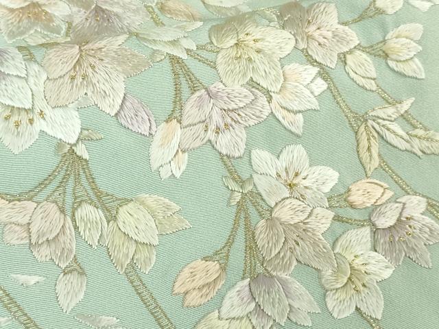 平和屋本店●極上　訪問着　総手刺繍　枝垂れ花　暈し染め　金糸　反端付き　逸品　未使用　DZAB2107kh6
