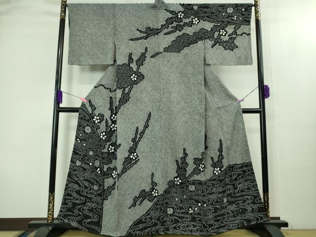 平和屋着物●極上　訪問着　絞り　流水花文　黒地　逸品　DZAB2108kh6