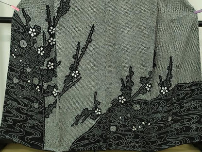 平和屋着物●極上　訪問着　絞り　流水花文　黒地　逸品　DZAB2108kh6