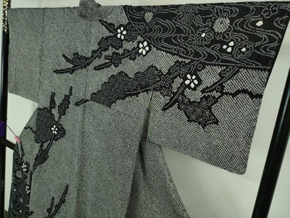 平和屋着物●極上　訪問着　絞り　流水花文　黒地　逸品　DZAB2108kh6