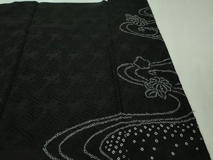 平和屋着物●極上　訪問着　絞り　流水花文　黒地　逸品　DZAB2108kh6