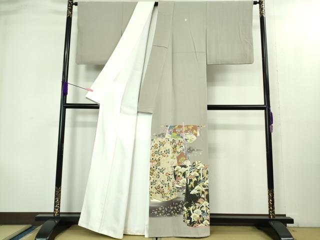 平和屋着物●極上　本加賀友禅作家　柿本市郎　色留袖　誰が袖　薄梅鼠色地　逸品　DZAB2112kh6
