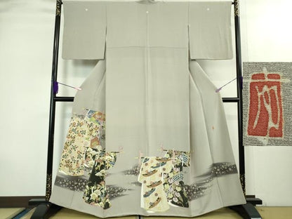 平和屋着物●極上　本加賀友禅作家　柿本市郎　色留袖　誰が袖　薄梅鼠色地　逸品　DZAB2112kh6