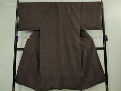 平和屋着物●極上　男性　結城紬　井上商事謹製　縞　常陸彩　えんじ　証紙付き　逸品　未使用　DZAB2118kh6