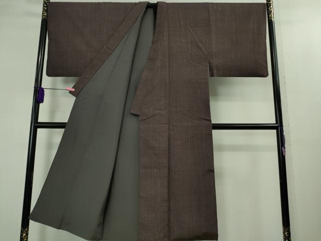 平和屋着物○極上 男性 結城紬 井上商事謹製 縞 常陸彩 えんじ 証紙付き