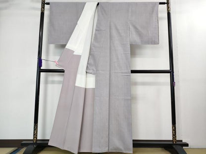 平和屋着物●極上　本場結城紬　重要無形文化財　色無地　白藤色　逸品　DZAB2120kh6