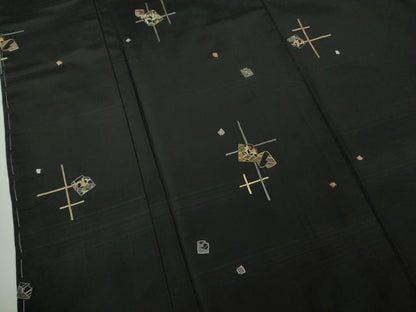 平和屋着物●極上　本場大島紬　総刺繍　破れ色紙花文　黒地　金糸　ロング丈　逸品　未使用　DZAB2121kh6