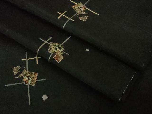 平和屋着物●極上　本場大島紬　総刺繍　破れ色紙花文　黒地　金糸　ロング丈　逸品　未使用　DZAB2121kh6