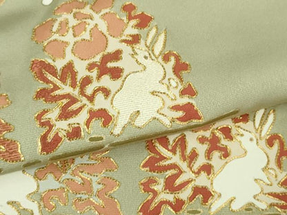 平和屋着物●極上　色留袖　作家物　駒刺繍　花兎　柳鼠色地　金彩　三越扱い　反端付き　逸品　DZAB2138kh6