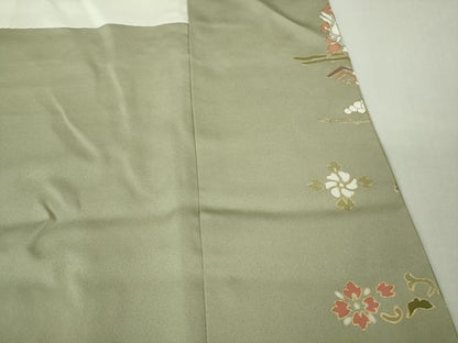 平和屋着物●極上　色留袖　作家物　駒刺繍　花兎　柳鼠色地　金彩　三越扱い　反端付き　逸品　DZAB2138kh6