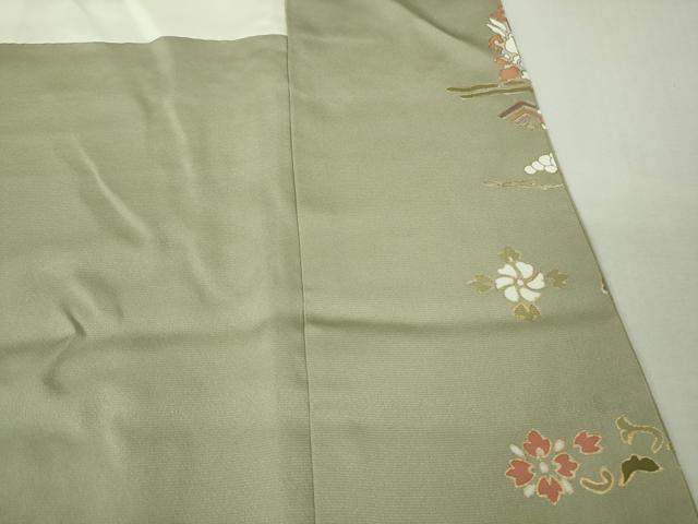 平和屋着物●極上　色留袖　作家物　駒刺繍　花兎　柳鼠色地　金彩　三越扱い　反端付き　逸品　DZAB2138kh6
