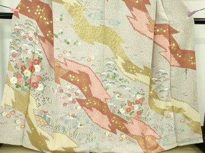 平和屋着物●極上　京友禅の第一人者　松井青々　訪問着　駒刺繍　鴛鴦吉祥文　金彩　逸品　DZAB2140kh6