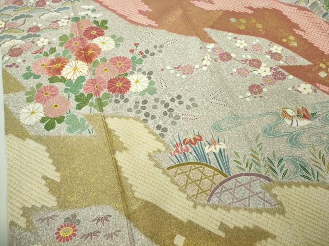 平和屋着物●極上　京友禅の第一人者　松井青々　訪問着　駒刺繍　鴛鴦吉祥文　金彩　逸品　DZAB2140kh6